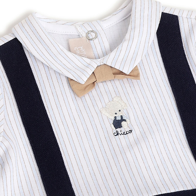 Boys Dark Blue Applique Short Sleeve Rompers image number 2